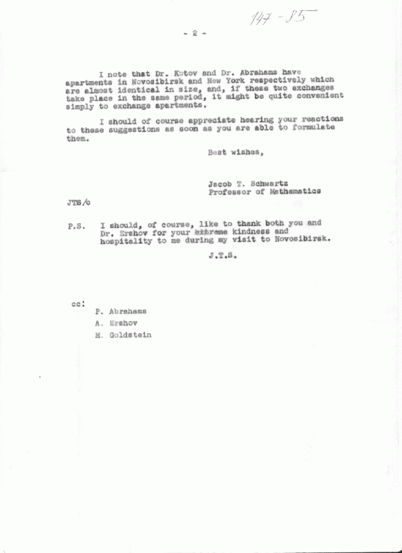 Письмо Дж. Шварца Г.И. Марчуку,1968