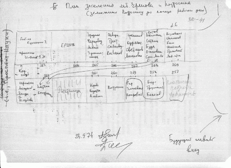 План заселения лабораторий Ершова и Поттосина, 1974